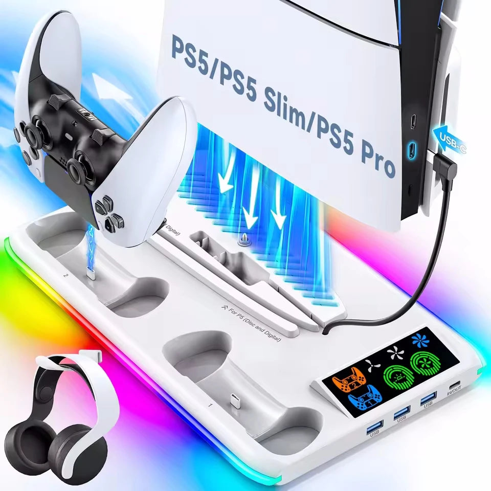 Stand Gaming per PS5 - Base Supporto con Ventola Raffreddamento e LED RGB