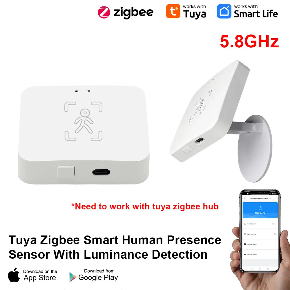 Sensore di Presenza Umana Zigbee 3.0 Radar mmWave con Rilevamento Luminosità e Distanza Tuya