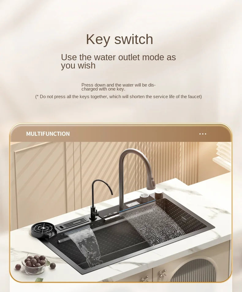Lavello Cucina Acciaio Inox 304 Nano Black con Rubinetto Digitale a Cascata