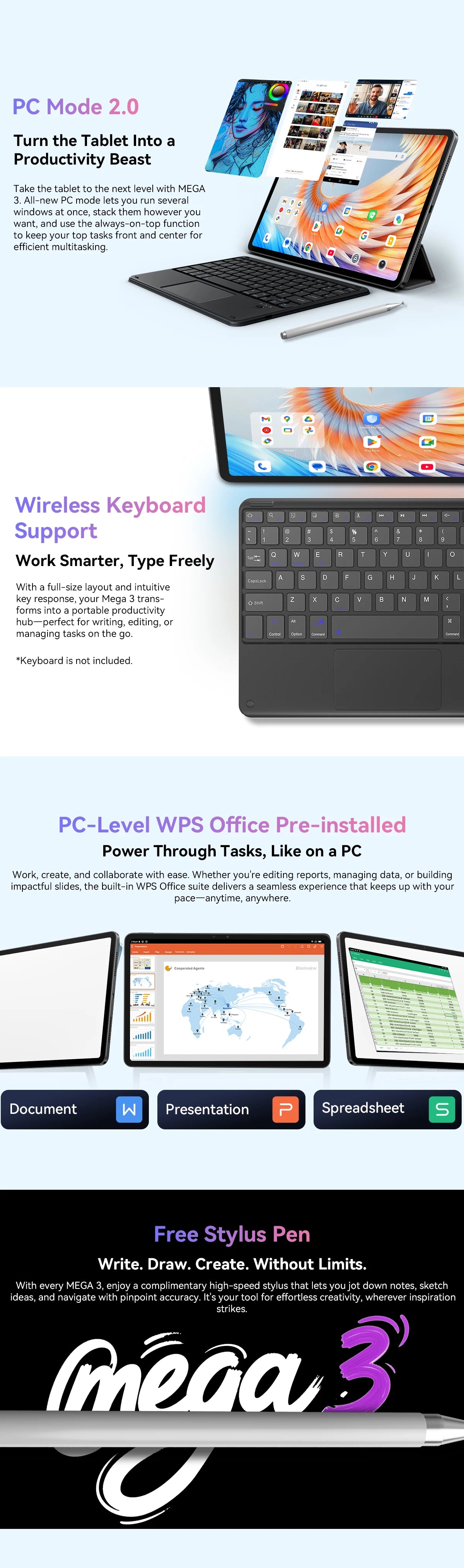 Blackview MEGA 3 Tablet 12.1" - Display 2.5K 90Hz, 12GB RAM, 256GB ROM, Android 15