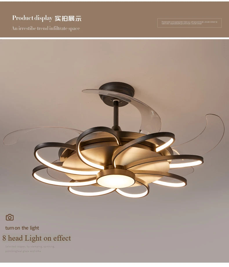 Ventilatore da Soffitto LED Nordico con Telecomando - Design Elegante per Camera da Letto, Sala da Pranzo e Ristorante