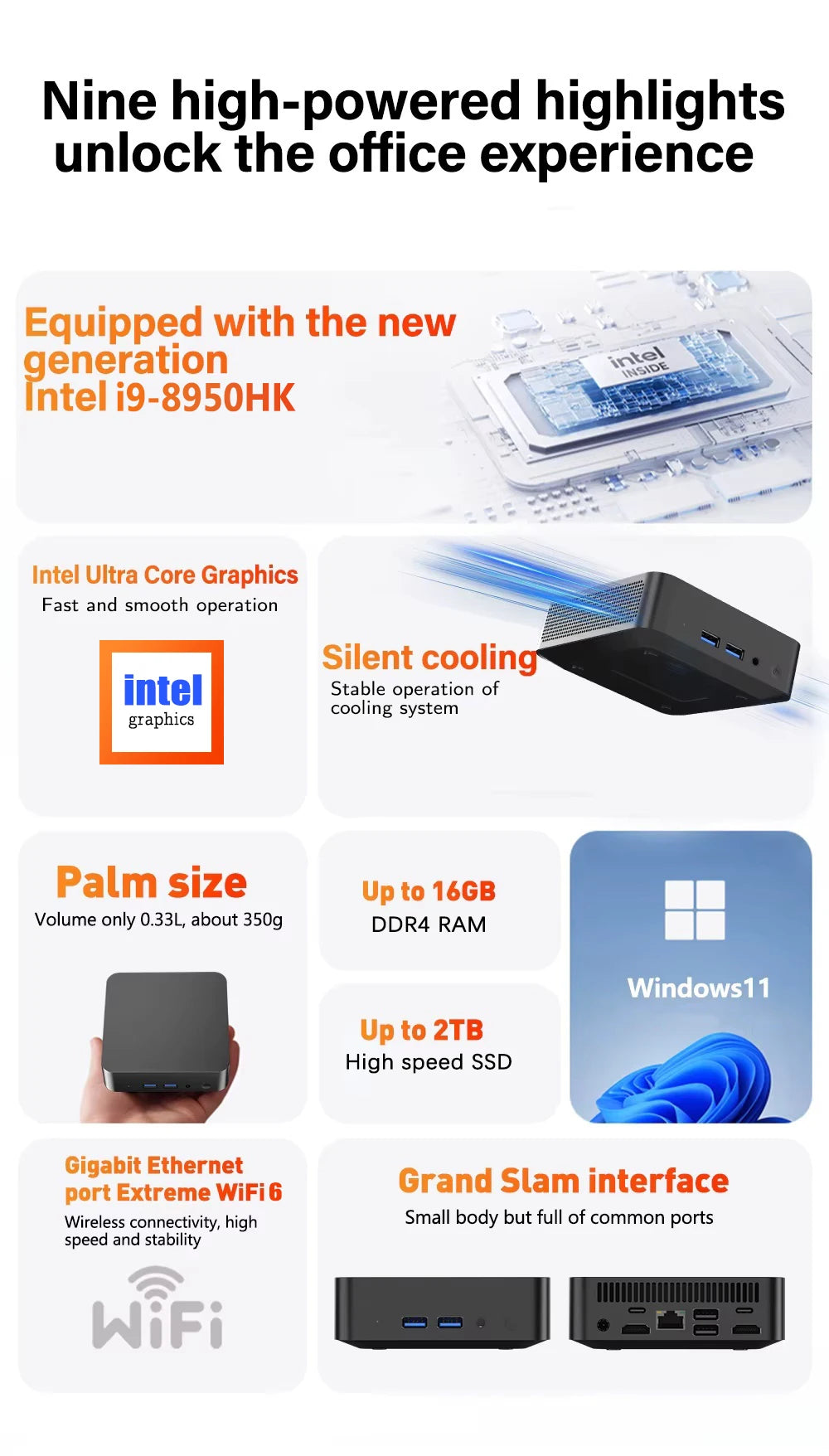 Mini PC Intel Core i9 - Computer Desktop Compatto Windows 11 con WiFi6 e SSD NVMe 1TB