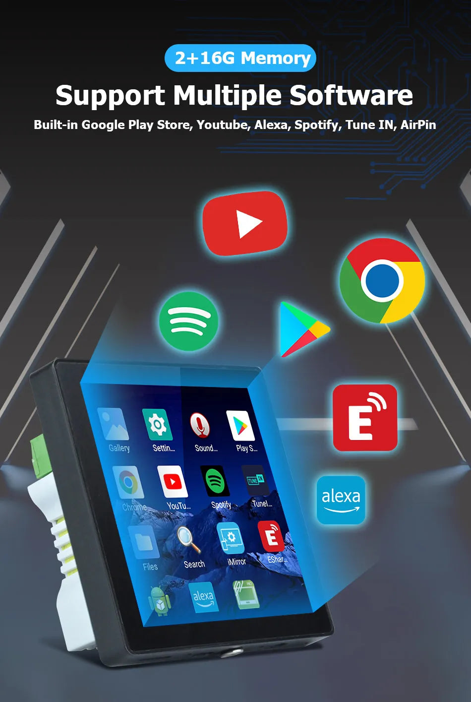 Amplificatore Home Theater WiFi Bluetooth Android 10.0 - Touch Screen 4", Controllo Vocale, 4 Canali