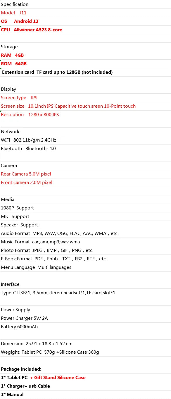 Tablet per Bambini 10.1" Android 13 - 4GB RAM 64GB ROM, Custodia Silicone, Octa-Core