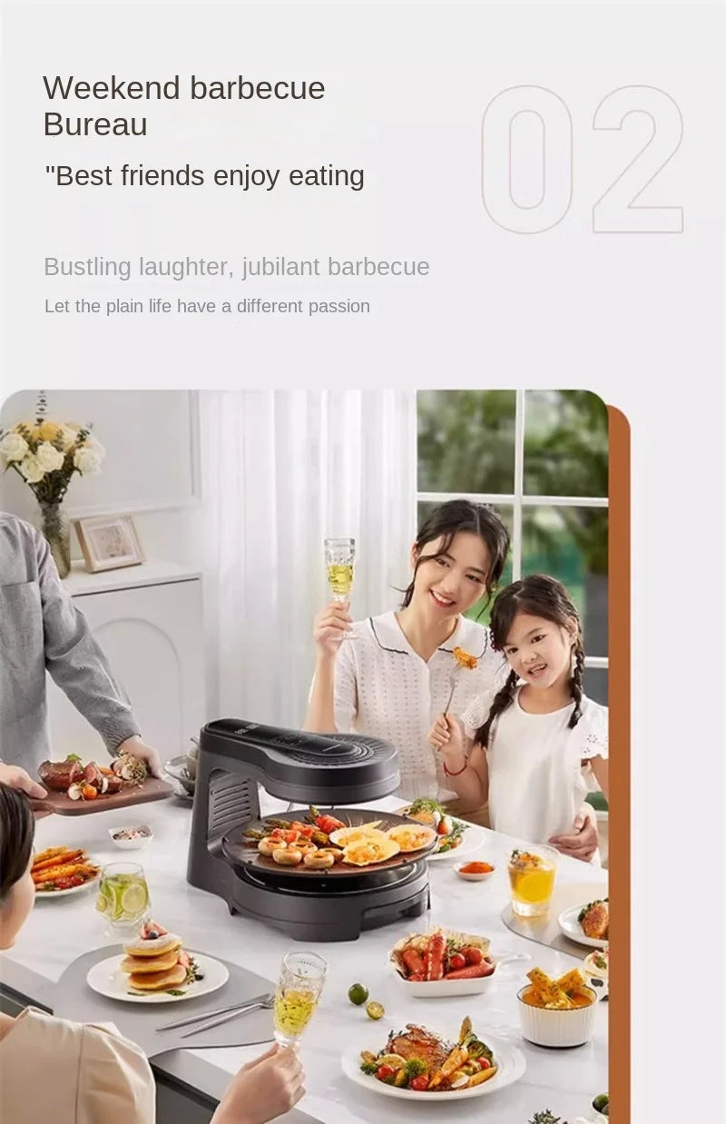 Griglia Elettrica Barbecue Senza Fumo Rotante Multifunzione per Interni