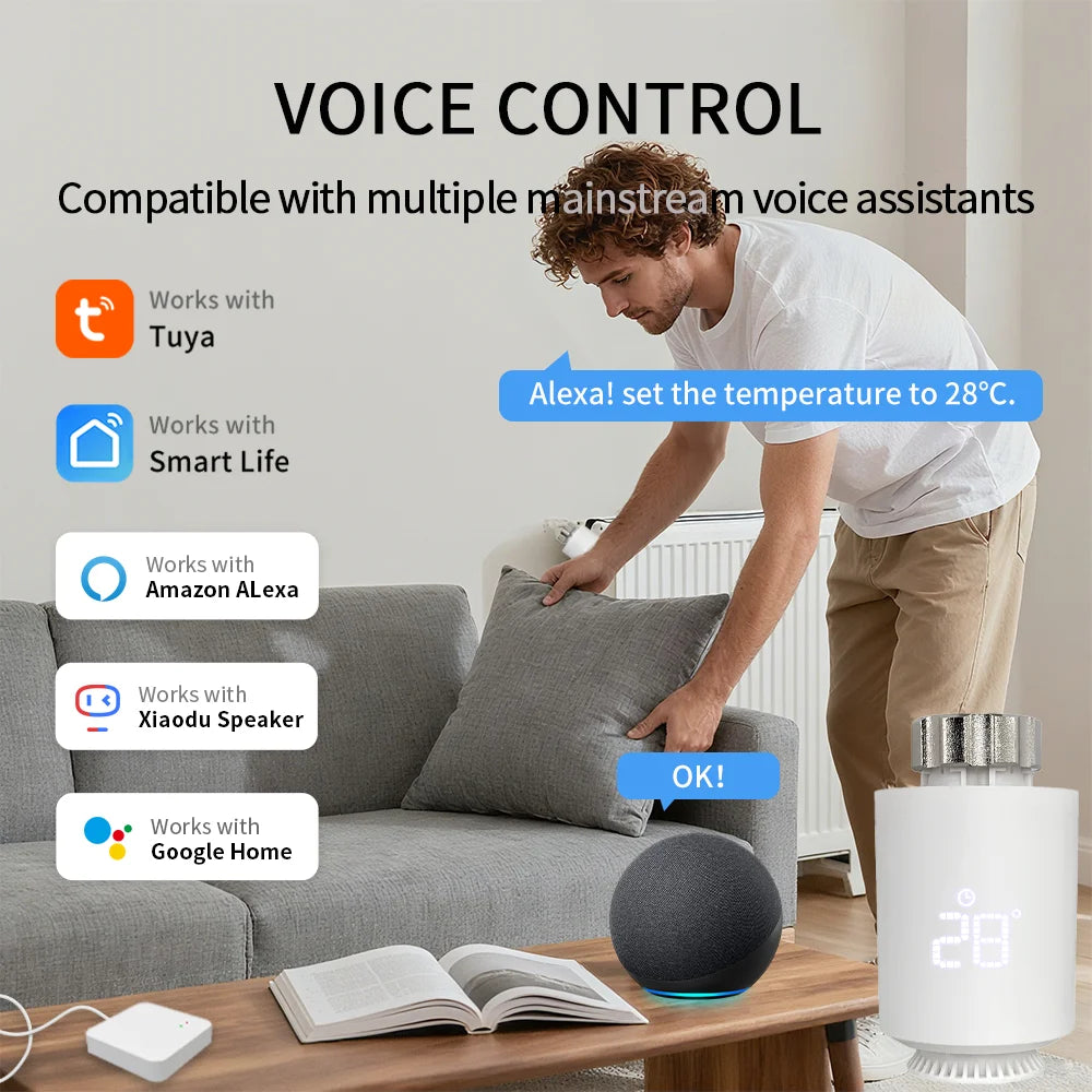 Valvola Termostatica Smart Zigbee 3.0 per Radiatori con Controllo WiFi Tuya e Alexa