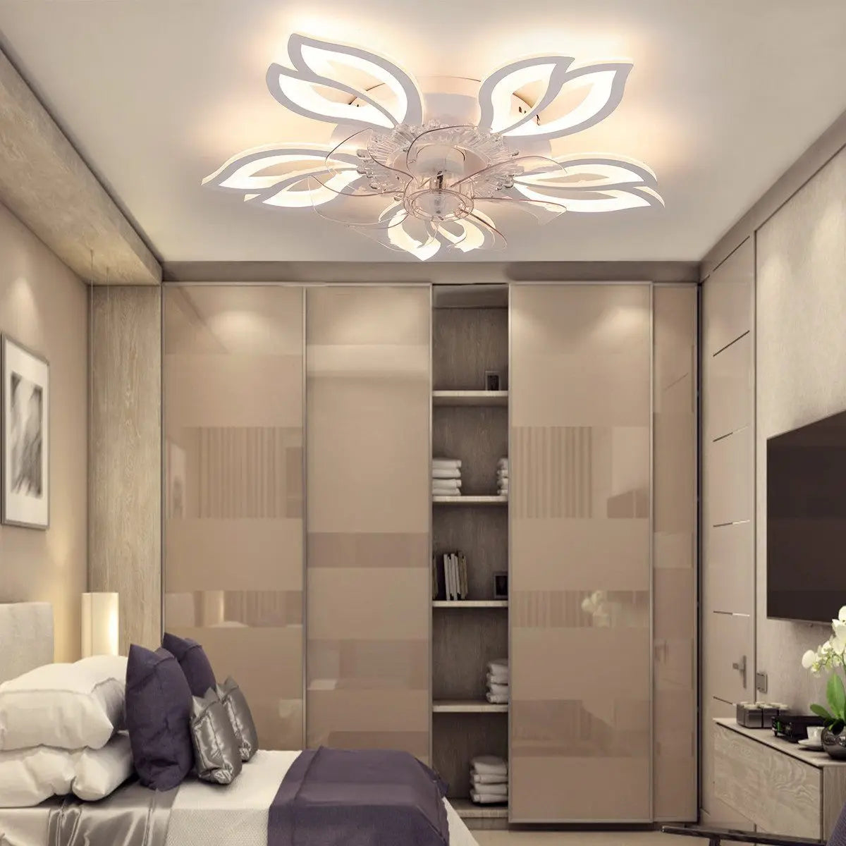 Ventilatore da Soffitto con Luce LED 85W - Design Floreale Silenzioso con Telecomando