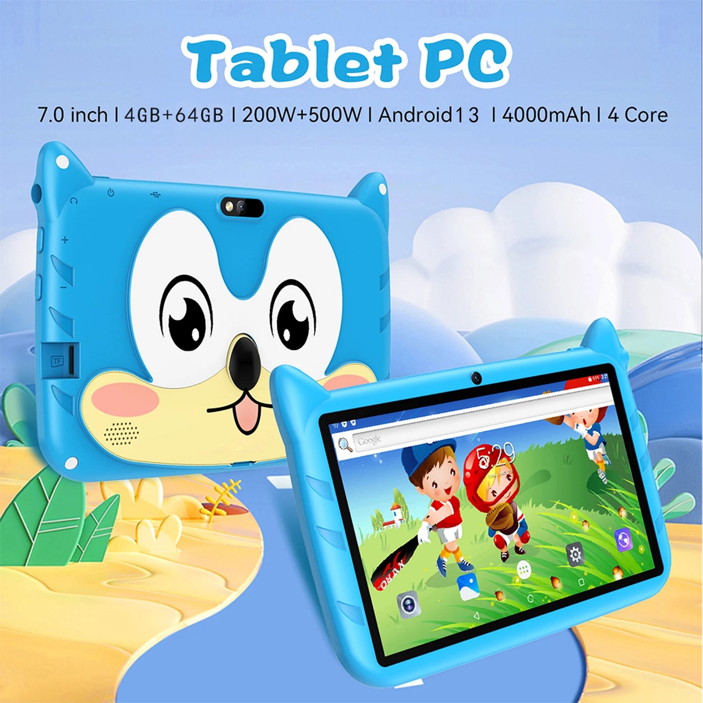 Tablet per Bambini 7" Android 13 - 4GB RAM 64GB ROM, WiFi 5G, Dual Camera, Educativo