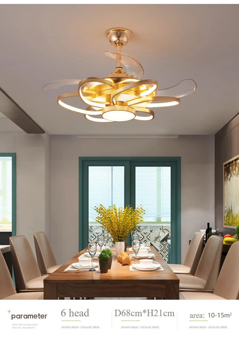 Ventilatore da Soffitto LED Nordico con Telecomando - Design Elegante per Camera da Letto, Sala da Pranzo e Ristorante