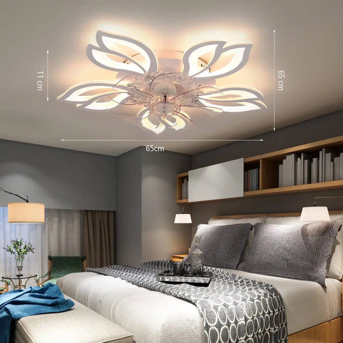 Ventilatore da Soffitto con Luce LED 85W - Design Floreale Silenzioso con Telecomando