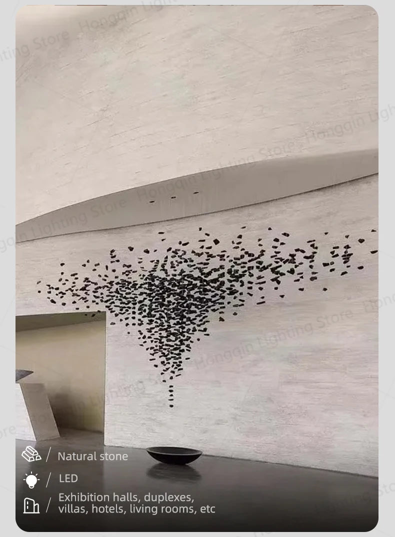 Lampadario Artistico Irregolare con Pietre e Cristalli LED per Hotel, Lobby e Scale - Design Black Art