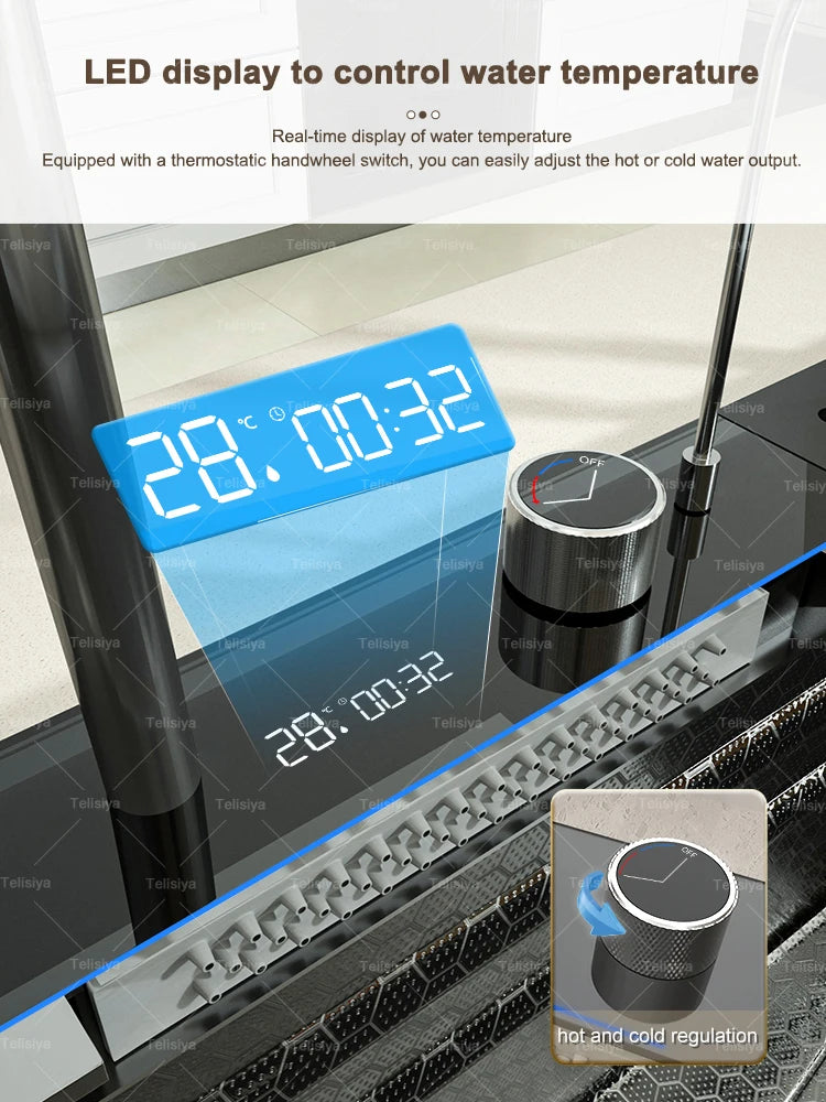 Lavello Cucina Acciaio Inox con Cascata e Display Digitale - Vasca Singola Extra Large Multifunzione