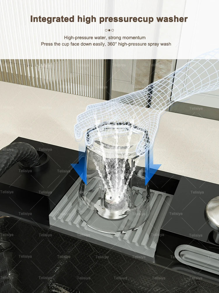 Lavello Cucina Acciaio Inox con Cascata e Display Digitale - Vasca Singola Extra Large Multifunzione