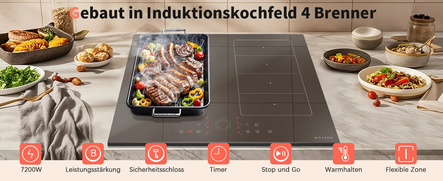 Piano Cottura a Induzione NOXTON 60cm 4 Zone con Booster e Timer