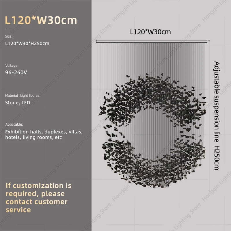 Lampadario Artistico Irregolare con Pietre e Cristalli LED per Hotel, Lobby e Scale - Design Black Art