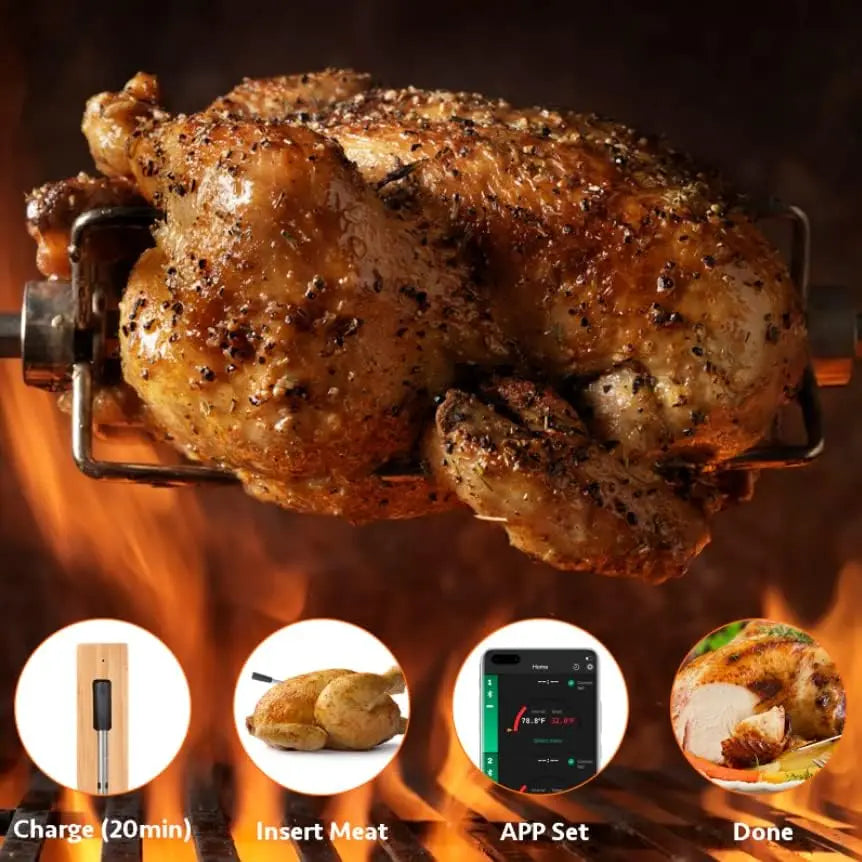 Termometro Smart per Carne Wireless Bluetooth - Portata 90m, IP67 Impermeabile per BBQ e Grill
