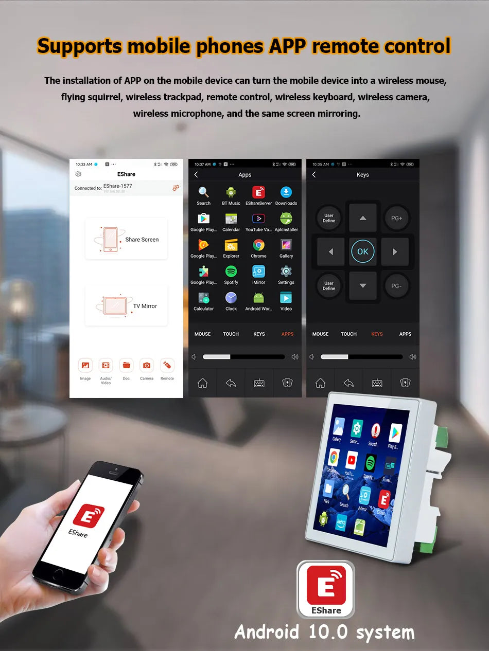 Amplificatore Home Theater WiFi Bluetooth Android 10.0 - Touch Screen 4", Controllo Vocale, 4 Canali
