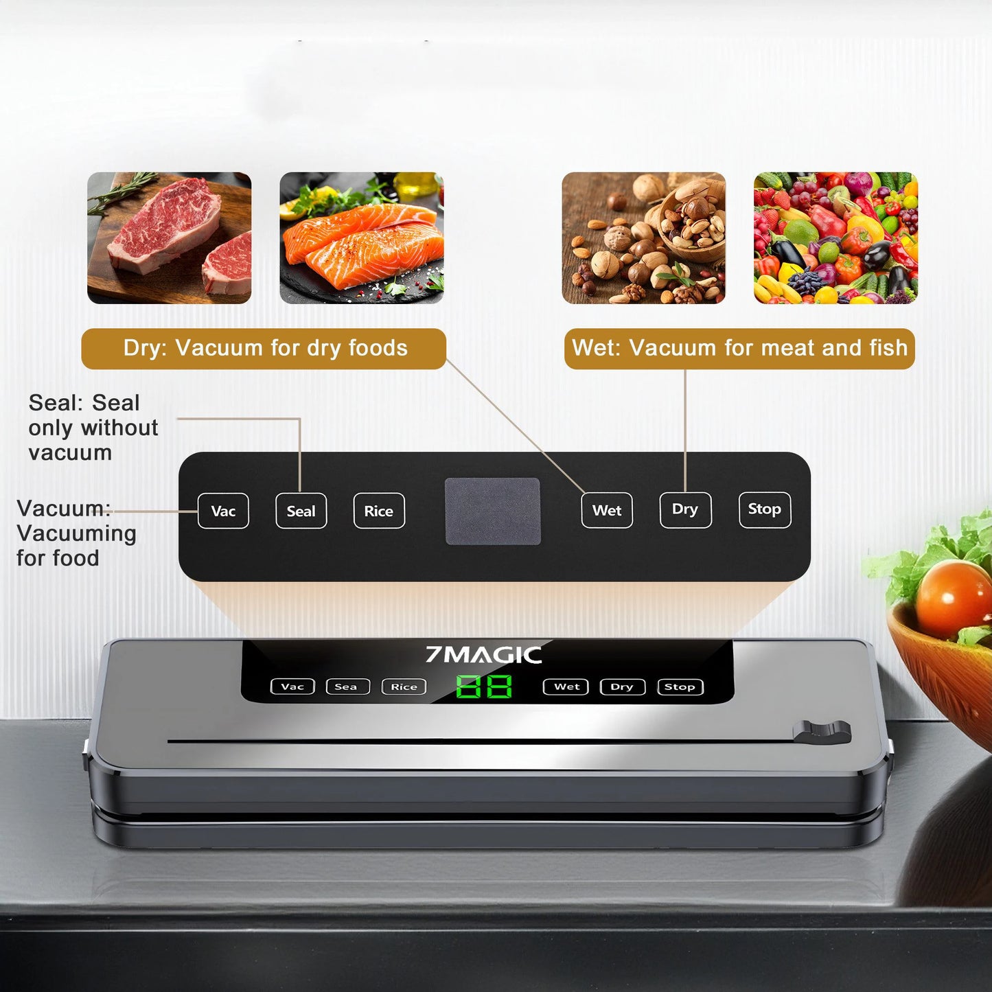 Macchina Sottovuoto Professionale con 20 Sacchetti - Sigillatura 80KPA per Alimenti Freschi e Umidi