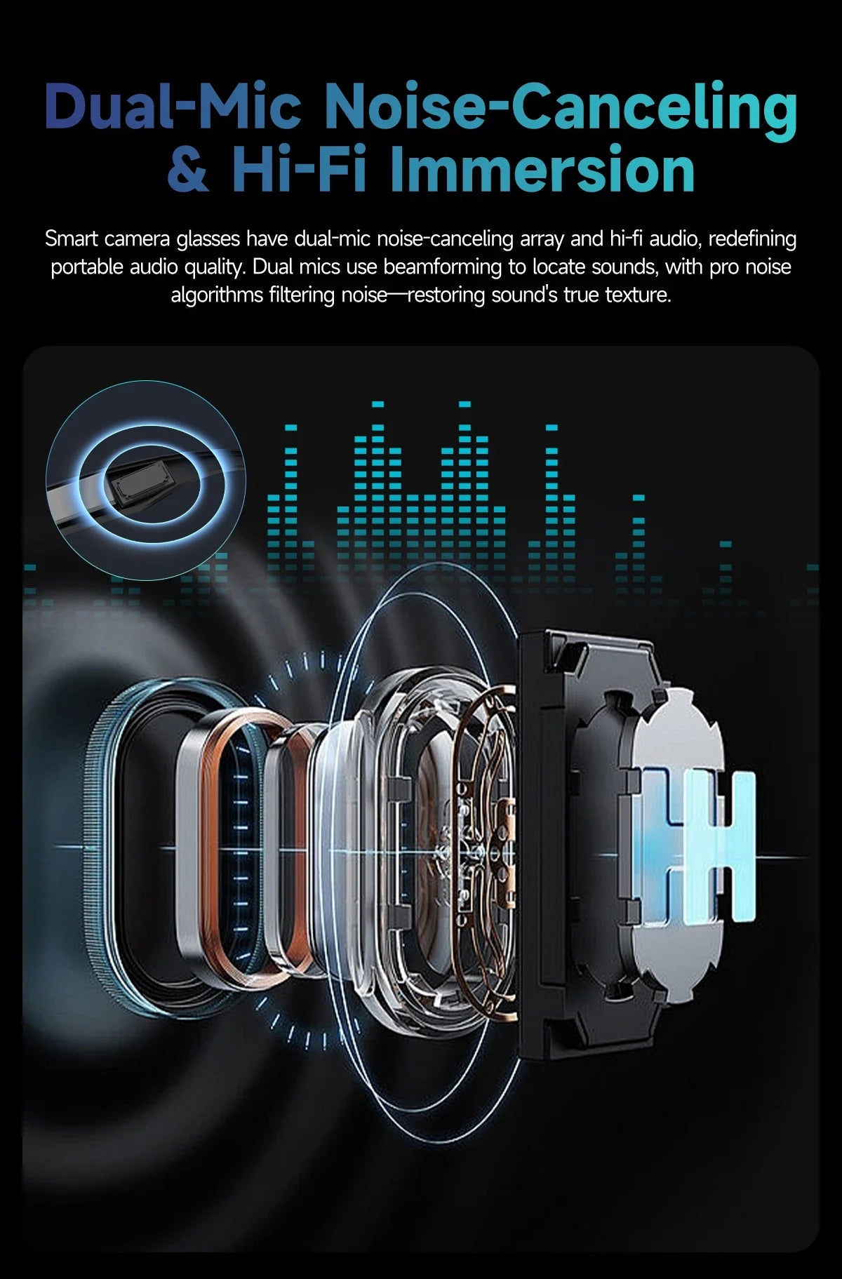 Occhiali Smart AI con Fotocamera 8MP - Traduzione 100+ Lingue, Bluetooth, Registrazione Video