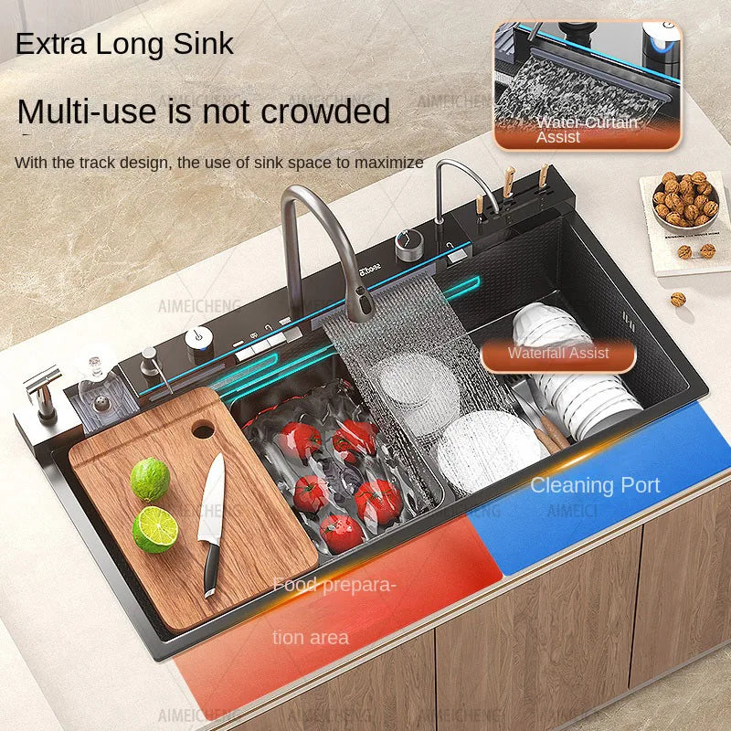 Lavello Cucina Acciaio Inox 304 Nano Black con Rubinetto Digitale a Cascata