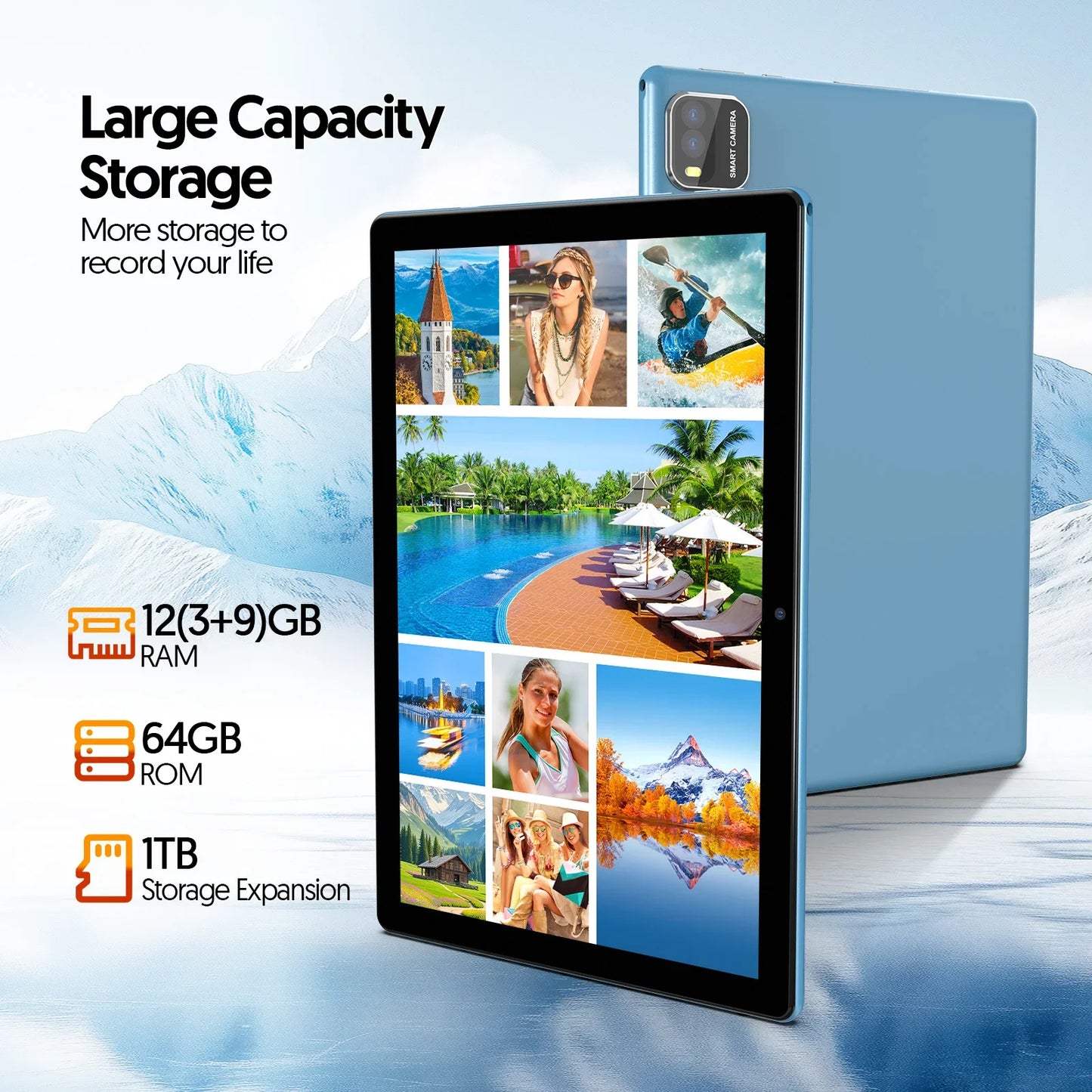 Tablet Android 15 da 10" - 12GB RAM 64GB ROM con Tastiera, Processore Quad-Core e WiFi 5G