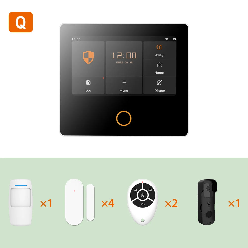 Kit Allarme Casa WiFi Smart con Display Touch 4.3" - Sistema Antifurto Wireless Tuya con 10 Lingue e Controllo App