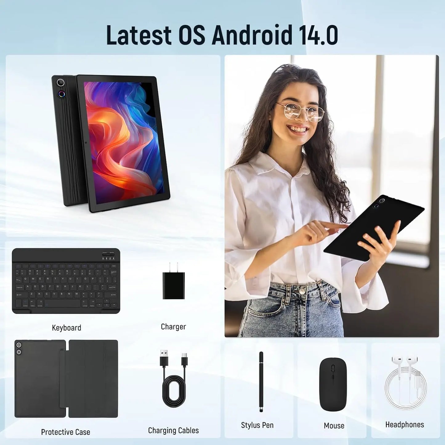 Tablet Android 11" 14GB RAM 64GB ROM - Kit Completo 8 in 1 con Tastiera, Mouse, Stylus