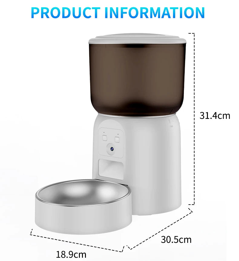 Distributore Automatico Cibo 3L con Telecamera WiFi per Gatti e Cani - Controllo App e Video HD