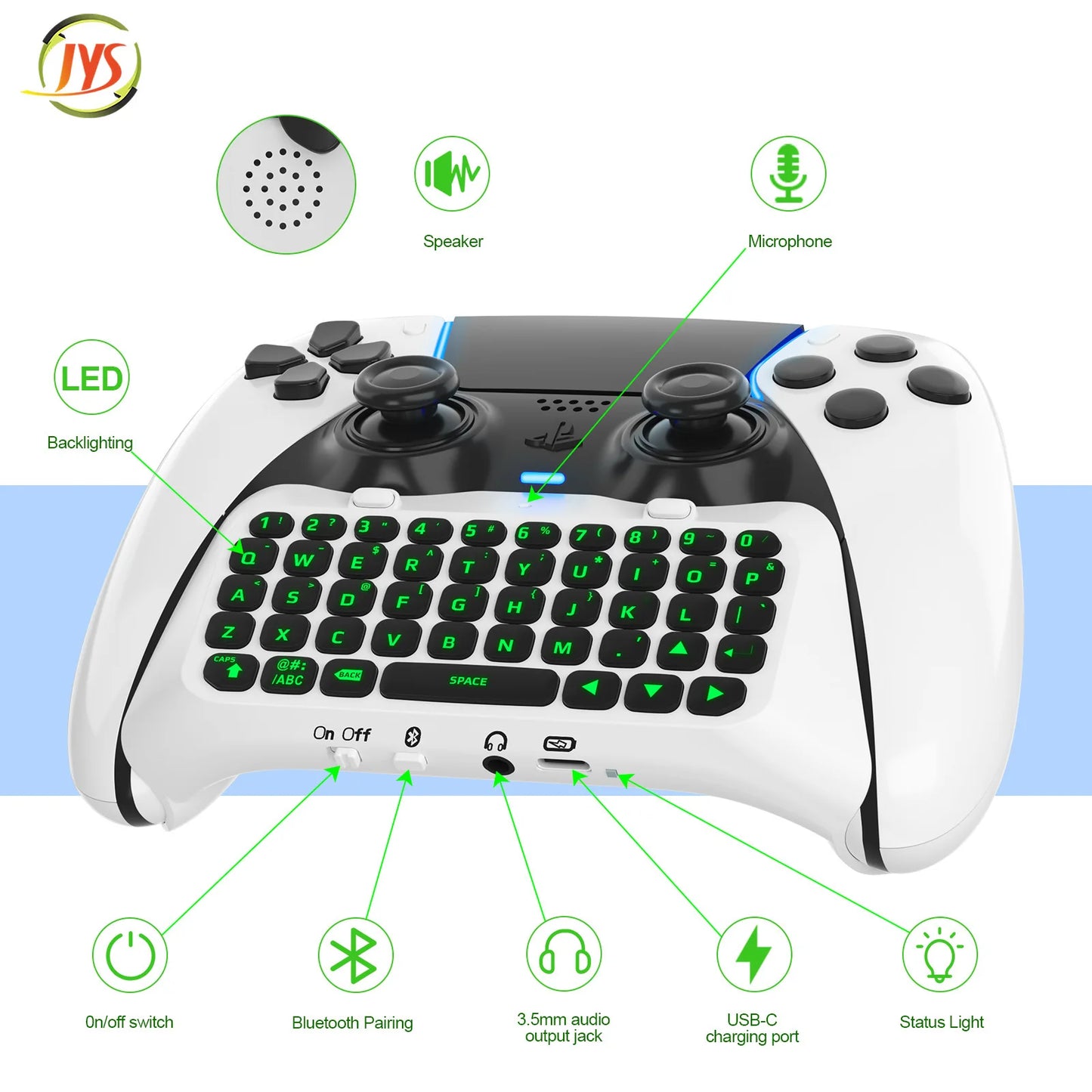 Tastiera Bluetooth per Controller PS5 - Wireless con Retroilluminazione Verde e Speaker Integrato