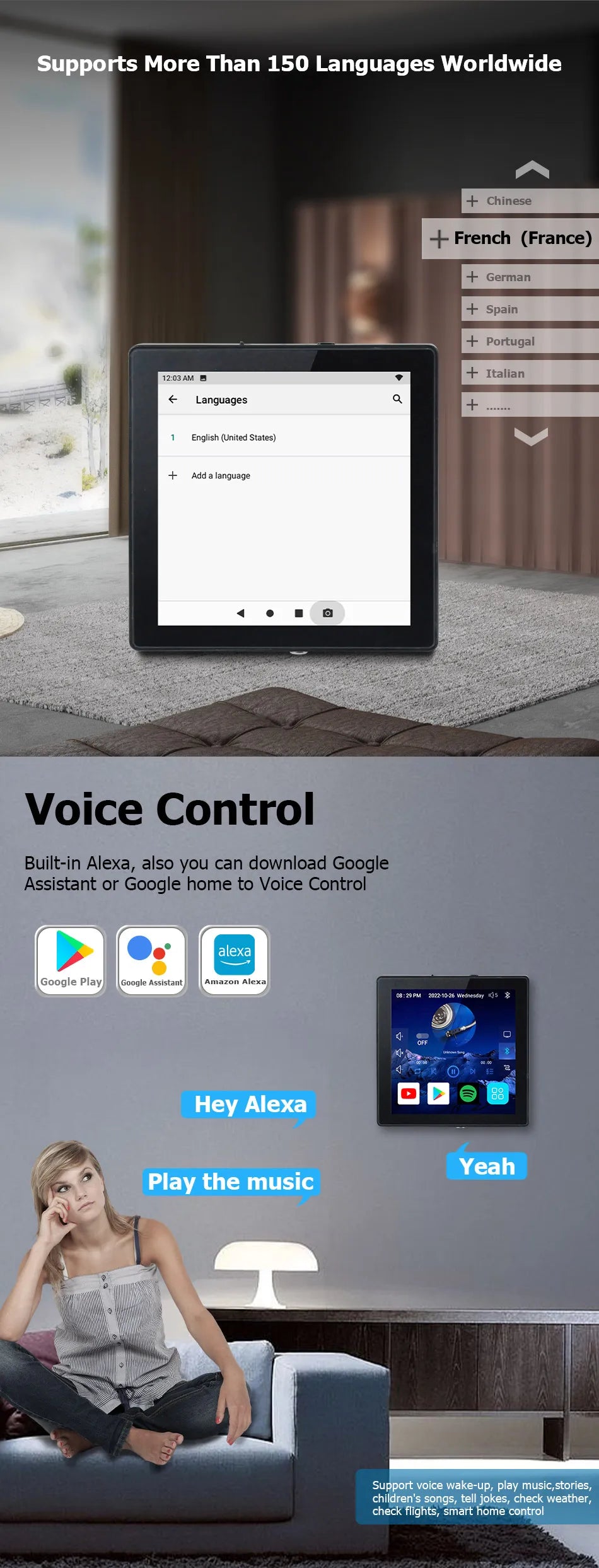 Amplificatore Home Theater WiFi Bluetooth Android 10.0 - Touch Screen 4", Controllo Vocale, 4 Canali