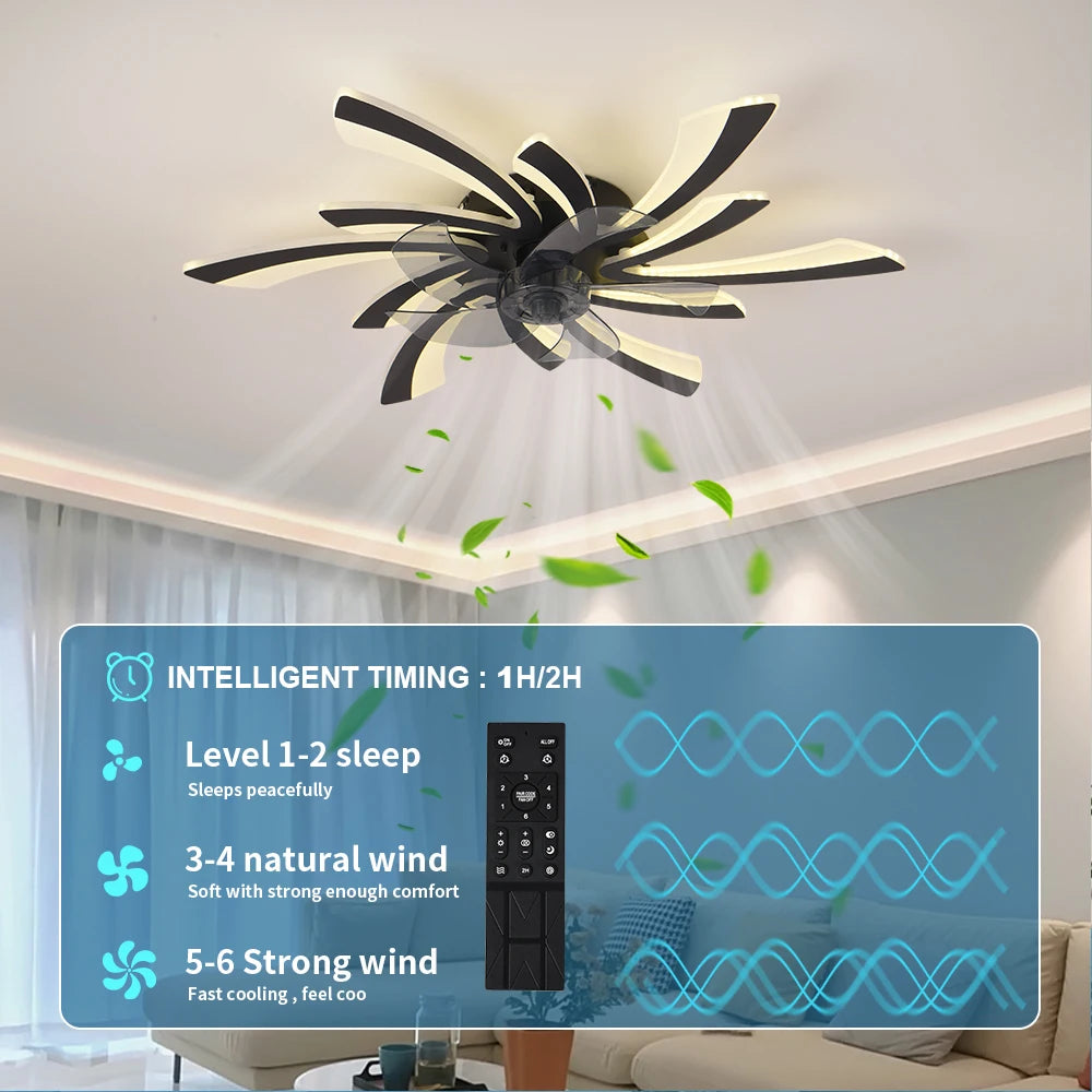 Ventilatore da Soffitto Dimmerabile con Luce LED e Telecomando - Controllo APP, Design Moderno, Silenzioso