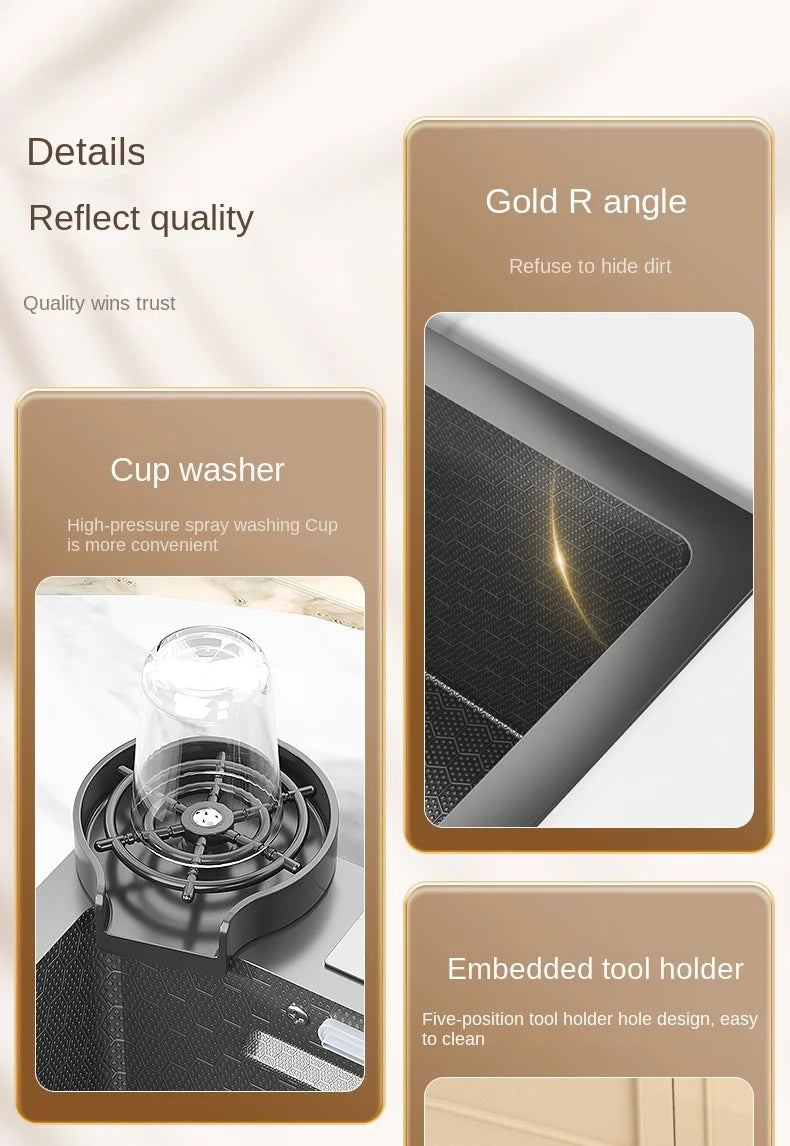 Lavello Cucina Acciaio Inox 304 Nano Black con Rubinetto Digitale a Cascata