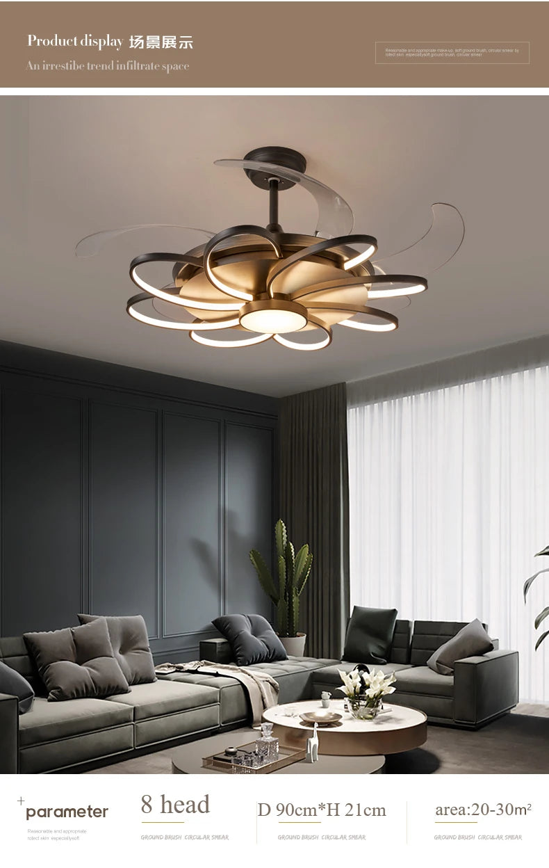 Ventilatore da Soffitto LED Nordico con Telecomando - Design Elegante per Camera da Letto, Sala da Pranzo e Ristorante