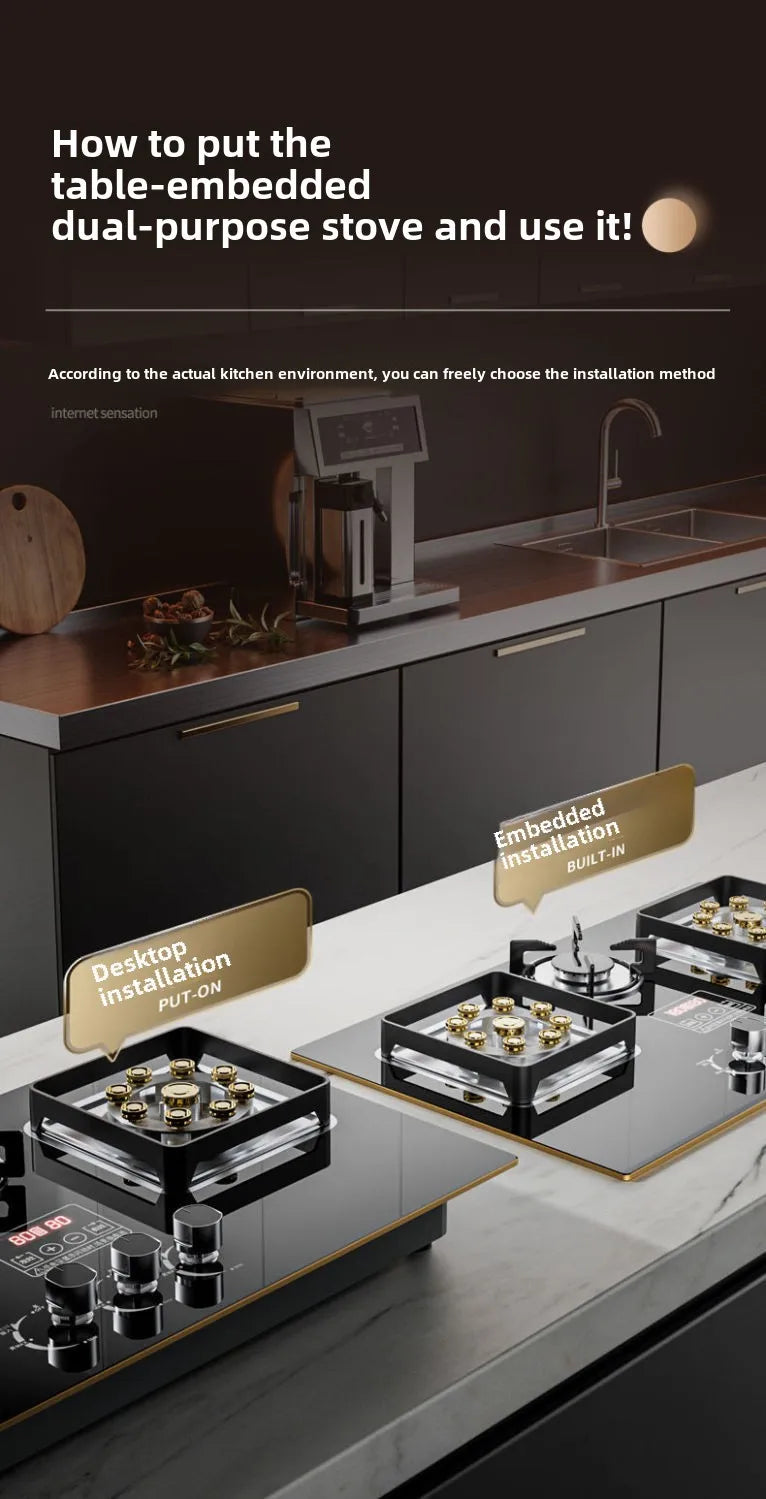 Piano Cottura a Gas 3 Fuochi ad Alta Potenza da Incasso o Appoggio per Cucina - GPL e Metano