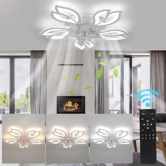 Ventilatore da Soffitto con Luce LED 85W - Design Floreale Silenzioso con Telecomando