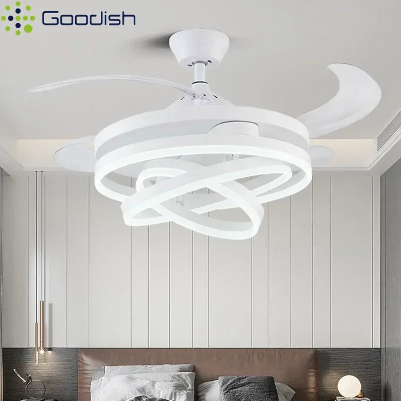 Ventilatore da Soffitto LED Nordico Minimalista - Design Moderno con Luce, Potente e Silenzioso per Soggiorno e Camera da Letto