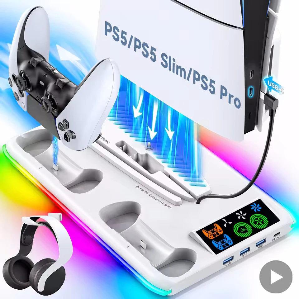 Stand Gaming per PS5 - Base Supporto con Ventola Raffreddamento e LED RGB