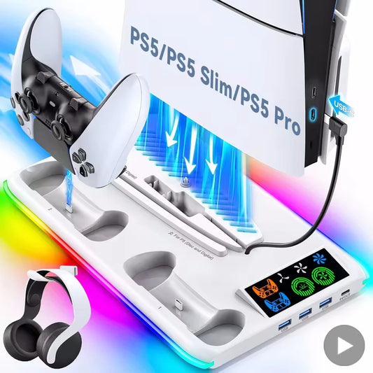 Stand Gaming per PS5 - Base Supporto con Ventola Raffreddamento e LED RGB