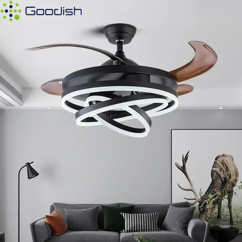 Ventilatore da Soffitto LED Nordico Minimalista - Design Moderno con Luce, Potente e Silenzioso per Soggiorno e Camera da Letto