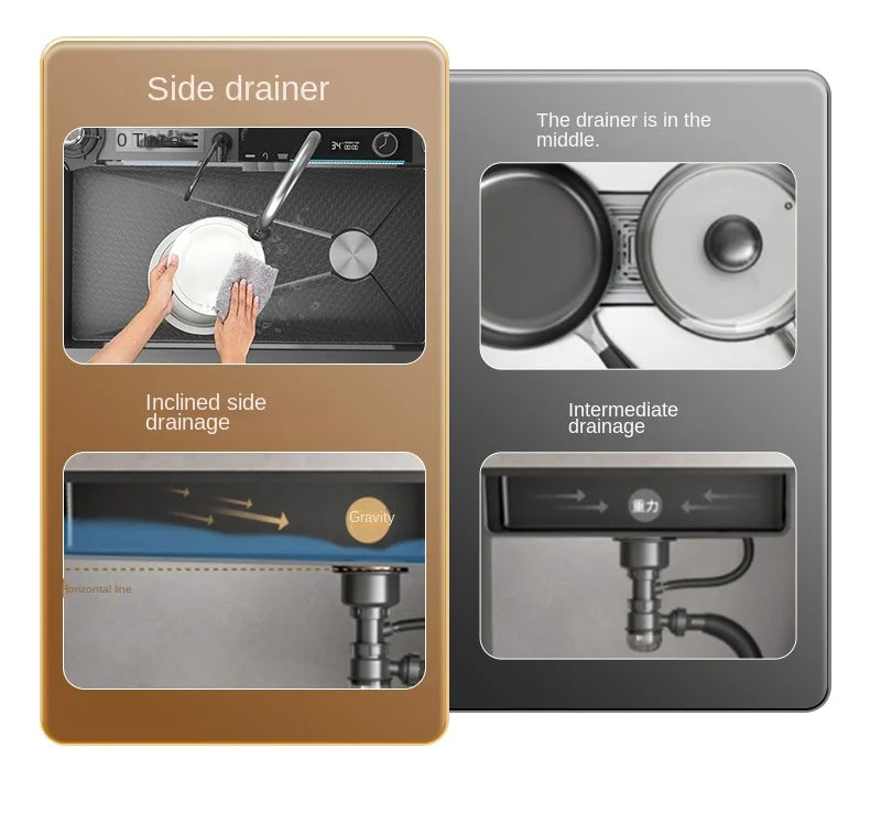 Lavello Cucina Acciaio Inox 304 Nano Black con Rubinetto Digitale a Cascata