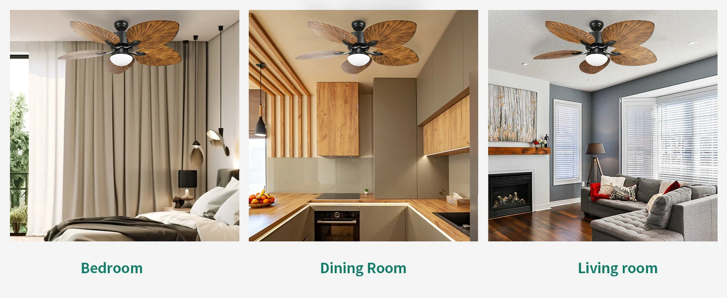 Ventilatore da Soffitto Tropicale per Esterni - 5 Pale a Foglia di Palma, Dimmerabile, Efficiente per Portico e Veranda