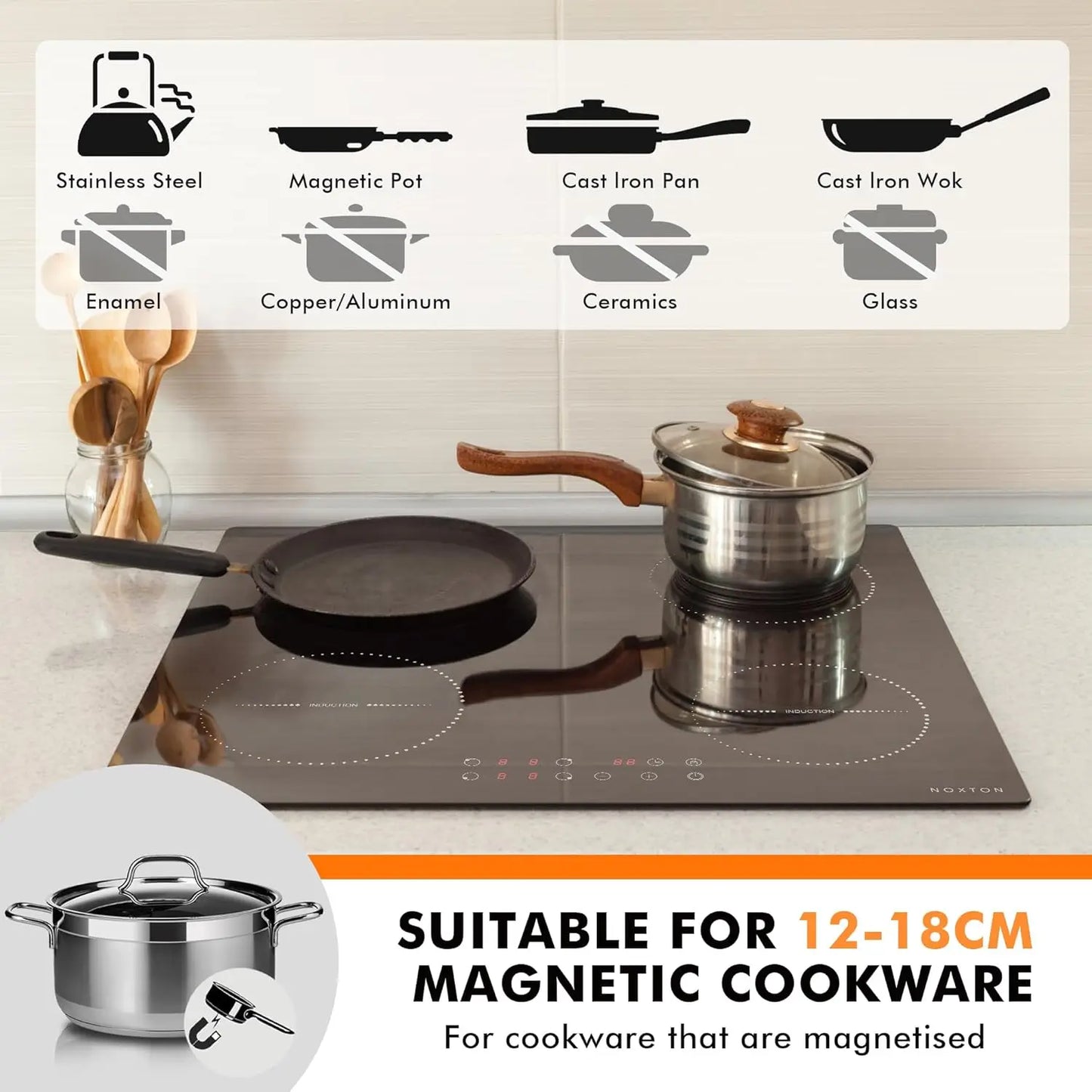 Piano Cottura a Induzione NOXTON 60cm 4 Zone Touch con Timer e Blocco Sicurezza