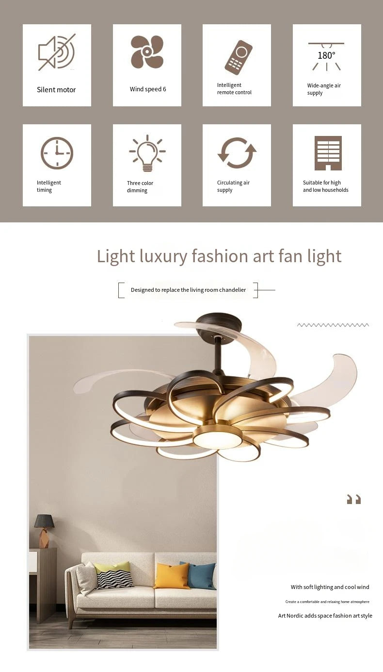 Ventilatore da Soffitto LED Nordico con Telecomando - Design Elegante per Camera da Letto, Sala da Pranzo e Ristorante