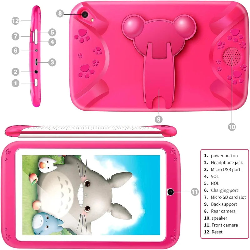 Tablet per Bambini Android 10.0 E98 7" - 1GB RAM 16GB ROM con Custodia Silicone e Doppia Fotocamera