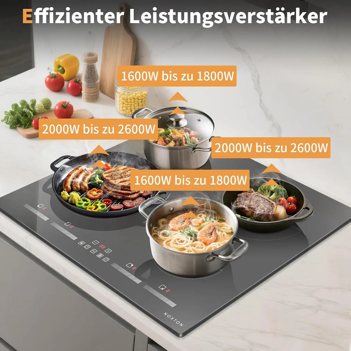 Piano Cottura a Induzione NOXTON 60cm 4 Zone con Booster e Timer