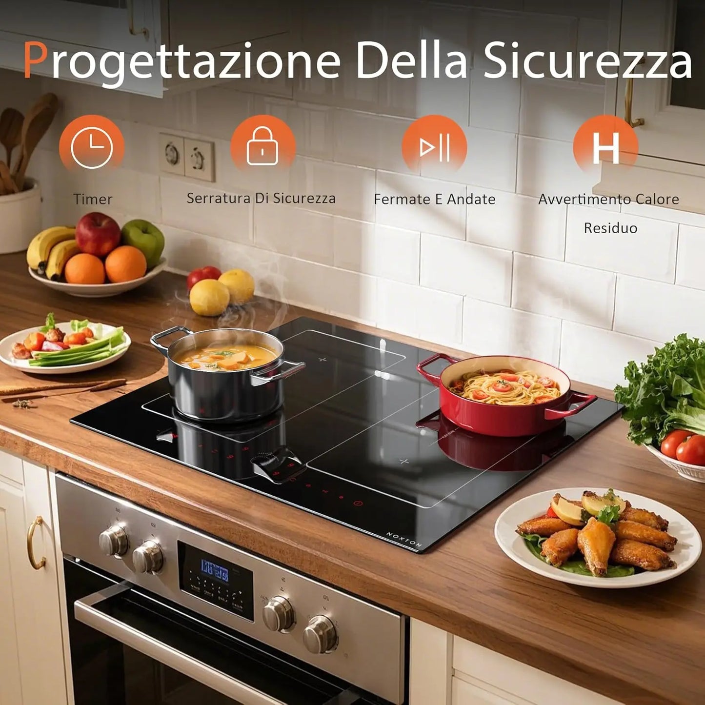 Piano Cottura a Induzione NOXTON 60cm 4 Zone con Booster e Timer