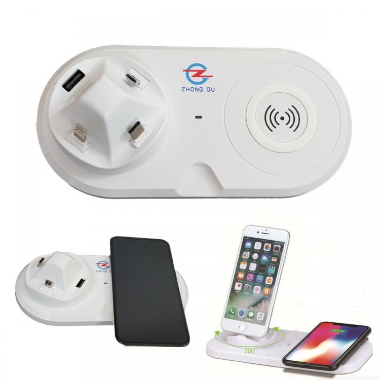 Stazione di Ricarica Wireless 5in1 – Compatibile con iPhone, Type-C, Micro USB, Lightning – Base Multipla Universale