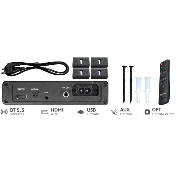 Hutrade SR04 Soundbar 2.1 – 180W, Bluetooth, HDMI, AUX, Ottica, Telecomando Incluso – Audio Potente per TV e Musica